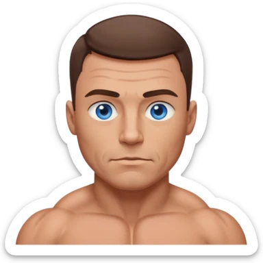 dad with very short shaved brown hair and blue eyes emoji with big muscles sticker