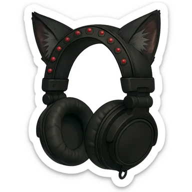 Add cat ears to the goth headphones in a realistic anime style. Keep the background transparent. sticker