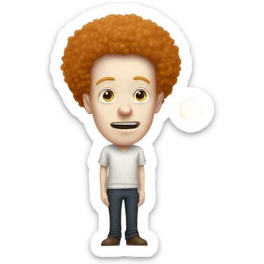 A very pale man with a ginger afro and a very large nose flipping a coin sticker