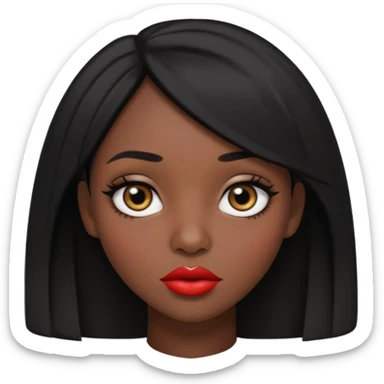 Dark skin gurl with black hair, big lips m, dark brown eye, octagon face shape and chinky eyes no red lipstick  sticker