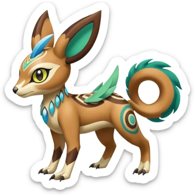 Tribal Colorful Exotic Fionbri-Trico-Kalon-Falvie-Vernid-Meloetta-Pokémon-Fakémon-Digimon-Spectrobe-hybrid-fusion, full body sticker
