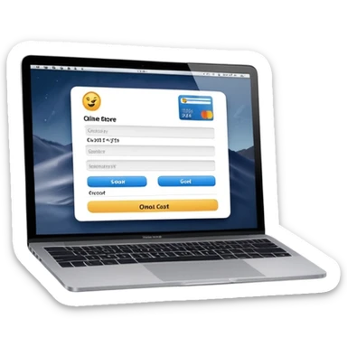 online store checkout on a macbook screen, no person only macbook sticker