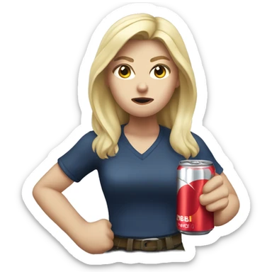 Angry blonde white girl holding a redbull sticker