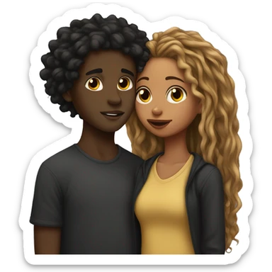 Brown girl with wavy hair kissing black boy who has dreads  sticker