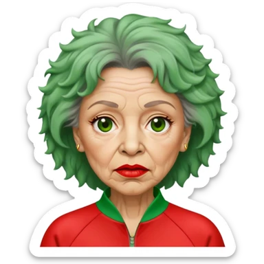 Han Mi-nyeo : Age: Late 60s
Appearance: A middle-aged woman with wrinkles, frizzy, messy brown hair and dramatic red lipstick.
Outfit: Green player tracksuit sticker