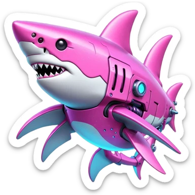 glitter mech shark pink cyberpunk sticker