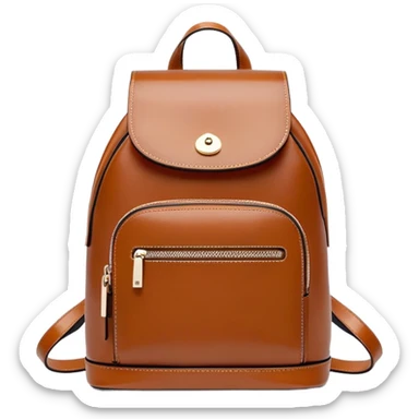 small cognac commuter leather backpack purse, women's, minimal aesthetic, plain, fashionable sticker