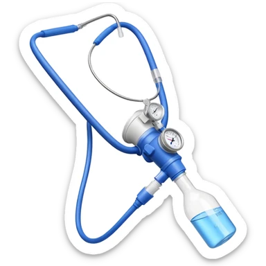 Blue VO2 max testing mouthpiece with breathing valve and tube, laboratory equipment isolated sticker