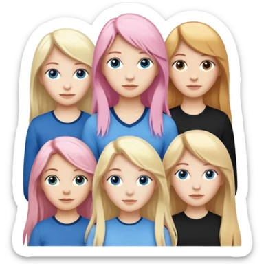 Girlfriend emoji - include 1 white girl with long light pink hair and blue eyes, 1 white girl with brown eyes and medium honey blonde hair, and 2 white girls with brown eyes and long dark brown hair, 1 white girl with blue eyes and light blonde hair,  sticker