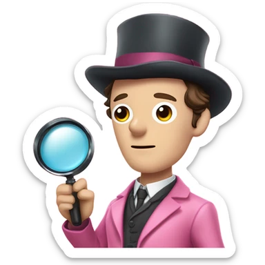 Benedict Cumberbatch-like Sherlock Holmes all in all intensive pink suit holding magnifying glass, upper body sticker