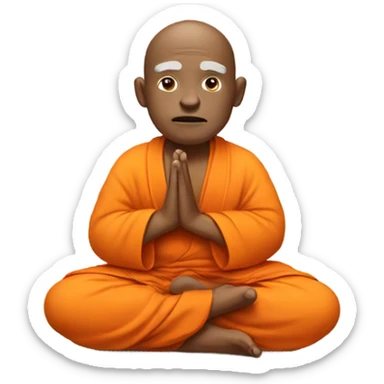 an old yogi with a peaceful and meditative expression. The character should be wearing an orange robe, symbolizing traditional yogic attire. The yogi can be sitting in a lotus position sticker