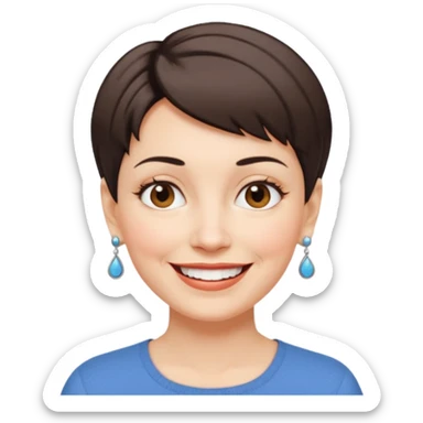 middle-aged woman with short hair, white skin, small earrings, smiling, lots of personality sticker
