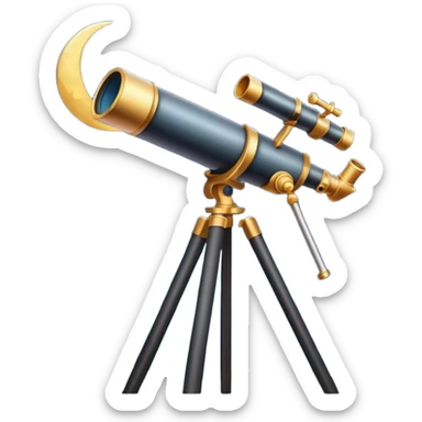 An icon featuring a telescope, stars, and a planet, symbolizing astronomy. The design includes a crescent moon, distant galaxies, and constellations, representing the study of space and celestial bodies. Transparent background highlights the exploration of the universe and cosmic phenomena. sticker