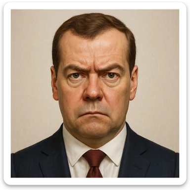 ultra-realistic, maximum detail portrait of Dmitry Medvedev with a stern expression and lifelike facial features in emoji style sticker