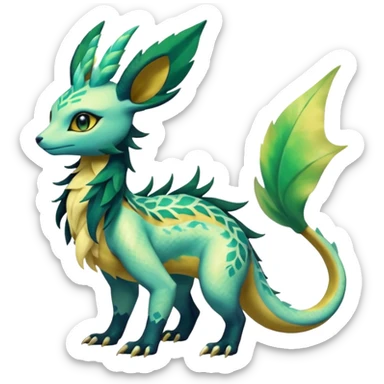 Shiny Iridescent Helioptile-Salandit-Leafeon-Fakémon-hybrid-creature (full body)  sticker