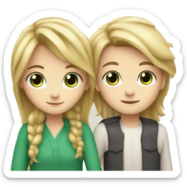 Blue eyes and blonde hair girl with brown hair and green eyes boy hugging  sticker