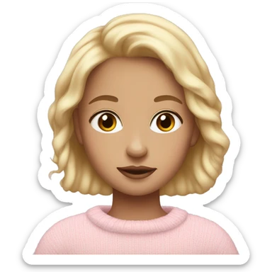 Girl with blonde hair and brown hair and light lips in a baby pink sweater  sticker