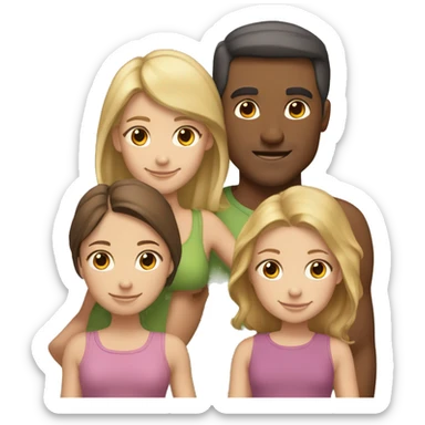 Single dad with three daughters. Dad has short dark hair. Daughter 1 is blonde with short hair, daughter 2 has longer auburn hair, daughter 3 has longer brunette hair. All are white sticker