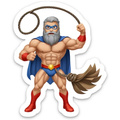 superhero with long beard using it as a lasso to catch villains sticker