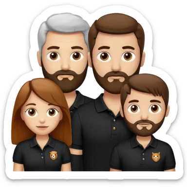 Criar Casal - Homem branco de cabelo liso e olhos marrom, com barba, camiseta polo preta e mulher de pele branca cabelo cacheado marrom longo e olhos mel sticker