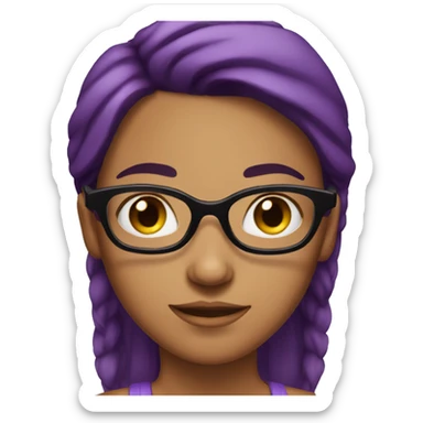 Tanned girl with purple hair , brown eyebrows and black glasses  sticker
