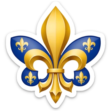 Minimal emoji-style Louisiana Creole flag with a deep blue background, a single gold five-pointed star in the upper left, and three gold fleur-de-lis below it. Flat vector design, clean lines, high contrast, no text, clear at small size. sticker