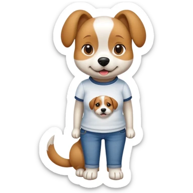 female dog upright casual clothes jeans t-shirt friendly expression sticker