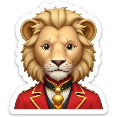 circus lion tamer portrait, head and shoulders only, red ringmaster jacket collar, confident strong look, whip handle visible, 3D cartoon, mobile game icon style, clean background, no text, no watermark
 sticker