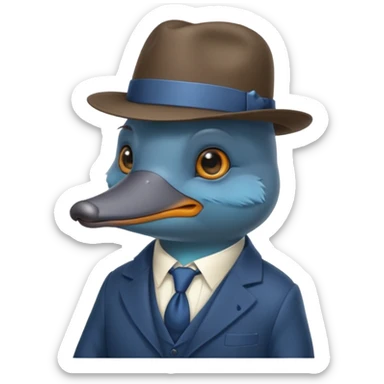 cute blue platypus with a detective hat and monocle on his eye, no  hands, looks like a platypus but blue, the hat and suit are not blue sticker