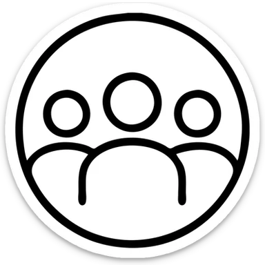 minimalist outline group logo with three figures in a circle sticker