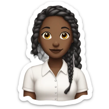 black girl with knotless braids and blush and mascara wearing a white shirt sticker
