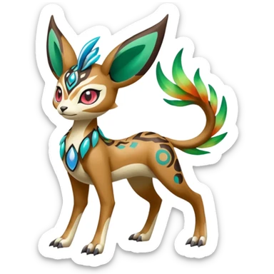 Tribal Colorful Exotic Fionbri-Kalon-Falvie-Vernid-Meloetta-Pokémon-Fakémon-Digimon-Spectrobe-hybrid-fusion, full body, with painted paint splash markings  sticker