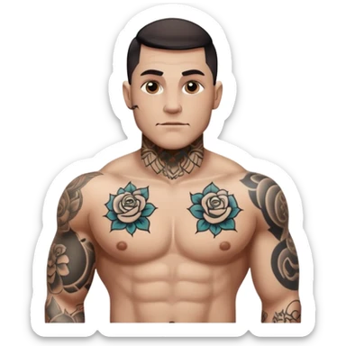 tattoo man, white skintone, more highlight the tattoo, body builder, heavy tattoos on fully chest, more tattoos on the body, more visible tattoo, big tattoos, tattoos on face. sticker