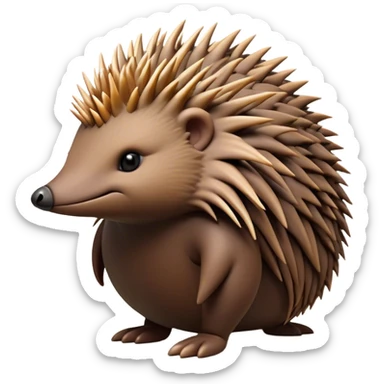 Cinematic Noble Echidna Portrait Emoji, Poised and regal, with a compact, spiky build and a textured, bristly fur in earthy browns, a distinctive pointed snout and keen, soulful eyes, Simplified yet sharp and sophisticated features, highly detailed, glowing with a warm, dignified glow, high shine, intelligent and resilient, stylized with an air of prickly elegance, focused and attentive, soft glowing outline, capturing the essence of a watchful and confident echidna, so majestic it feels as though it could scurry out of the screen with effortless authority! sticker