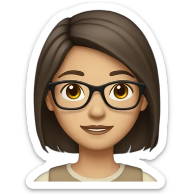 A girl with medium dark brown hair and dark brown eyes and beige skin wearing glasses sticker