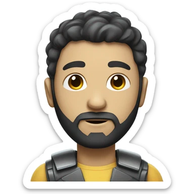 half human half robot with short, dark hair and a neatly trimmed beard. sticker