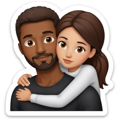 Black man with facial hair hug small beautiful brunette from behind sticker