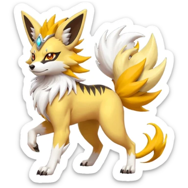 Feral Quadrupedal Digitigrade Jolteon-Lycanroc-Furret-Renamon-Zeraora-Vernid-fusion-hybrid-creature, full body  sticker