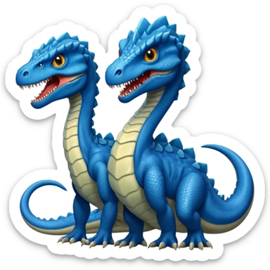 blue hydra, strong reptilian body, like a dinosaure, not like a snake,  with 3 serpent-like heads rising from its neck sticker