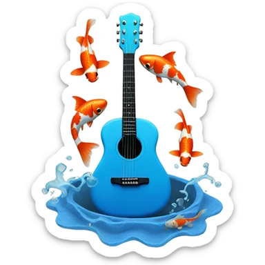 blue guitar with painted koi fish swimming around the hole sticker