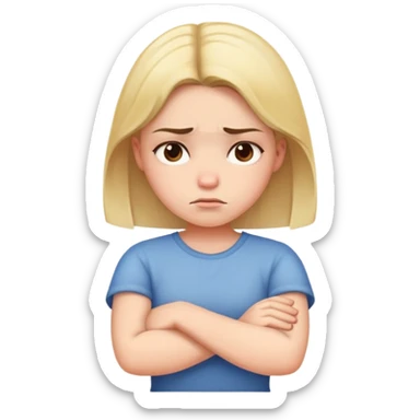 Angry girl with crossed arms, frowning face sticker