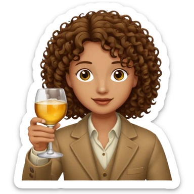 Curly haired curl with brown hair toasting with alcohol sticker