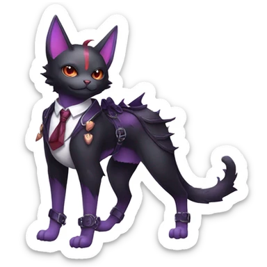 cool kawaii black purple red ethereal fantasy beautiful elegant nargacuga-bat-cat-Fakemon collar harness tie and leg spats full body sticker