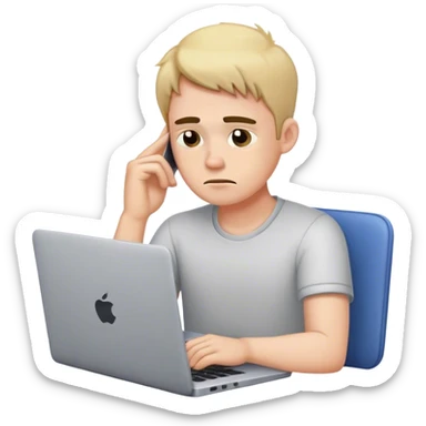 A guy sitting and working on his laptop and he looks tired sticker