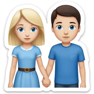 holding hands  blonde girl with blue eyes and white boy with dark brown hair  sticker