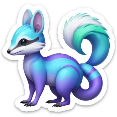 Iridescent Neon Green-Cyan-Blue-Purple-gradients Minccino-Numbat-Sergal-fusion-hybrid-animal-creature, full body sticker