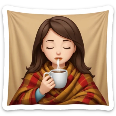 girl brunette inside a blanket sipping coffee eyes closed sticker