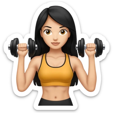 mujer fit con pelo negro largo y sosteniendo 2 mancuernas sticker