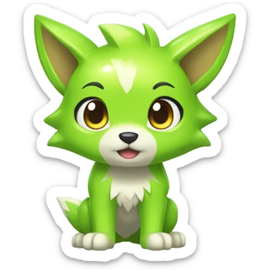 Cute Shy Shiny Chibi Lime-Green Fakémon-Wolf-Pokémon Full Body sticker