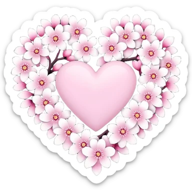 goth sakura heart, heart made of white sakura petals with pink accents, remove background sticker